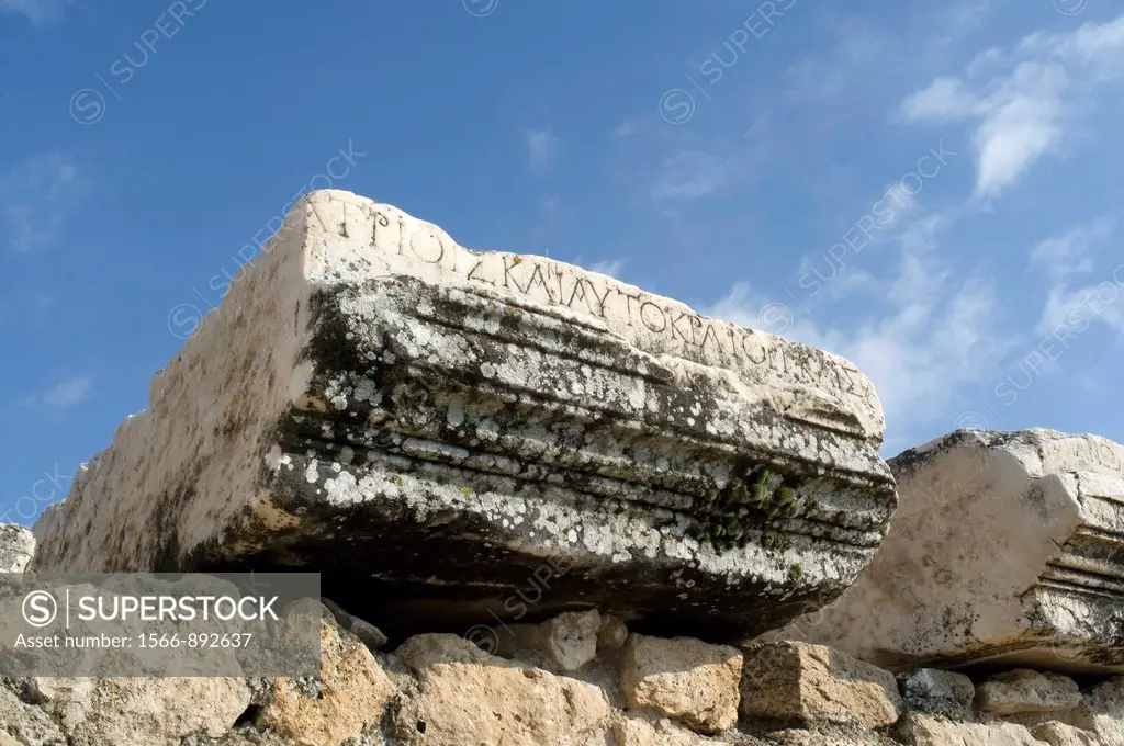 Detail of a stone in Hierapolis of Pamukale, Turkey