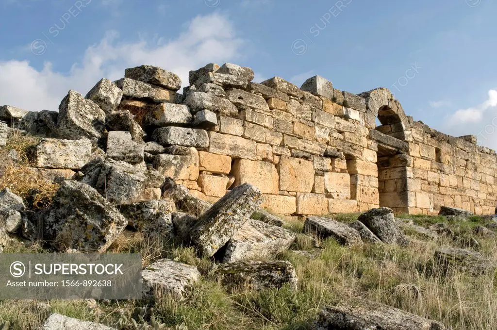 Stone wall ruins in Pamukale, Turkey