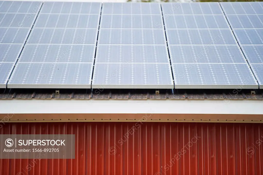 Solar panels on the roof of a barn