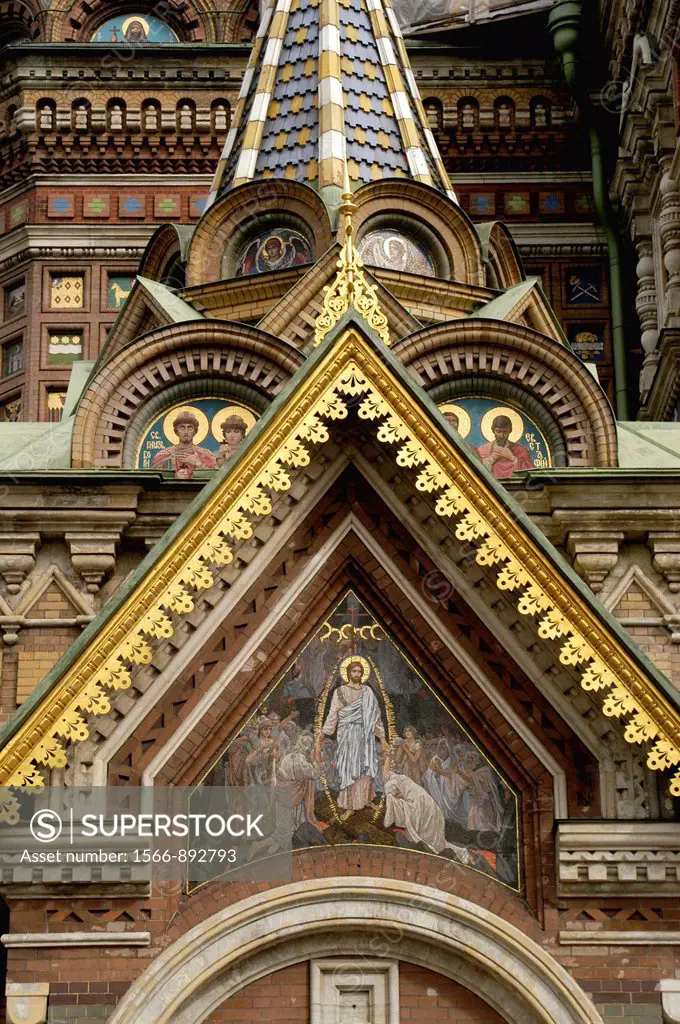 Russia, St  Petersburg,The Church of Our Savior on the Spilled Blood Where Tsar Alexander II was assasinated in 1881, Detail of exterior