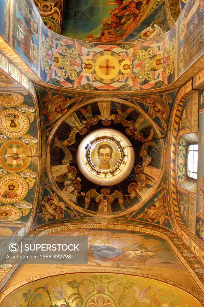 Russia, St  Petersburg,The Church of Our Savior on the Spilled Blood Where Tsar Alexander II was assasinated in 1881, Looking up to a dome