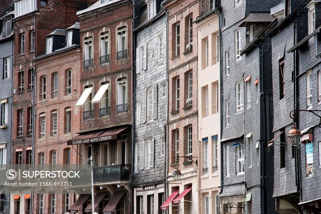 Honfleur, Normandy, France, Old street, house facades