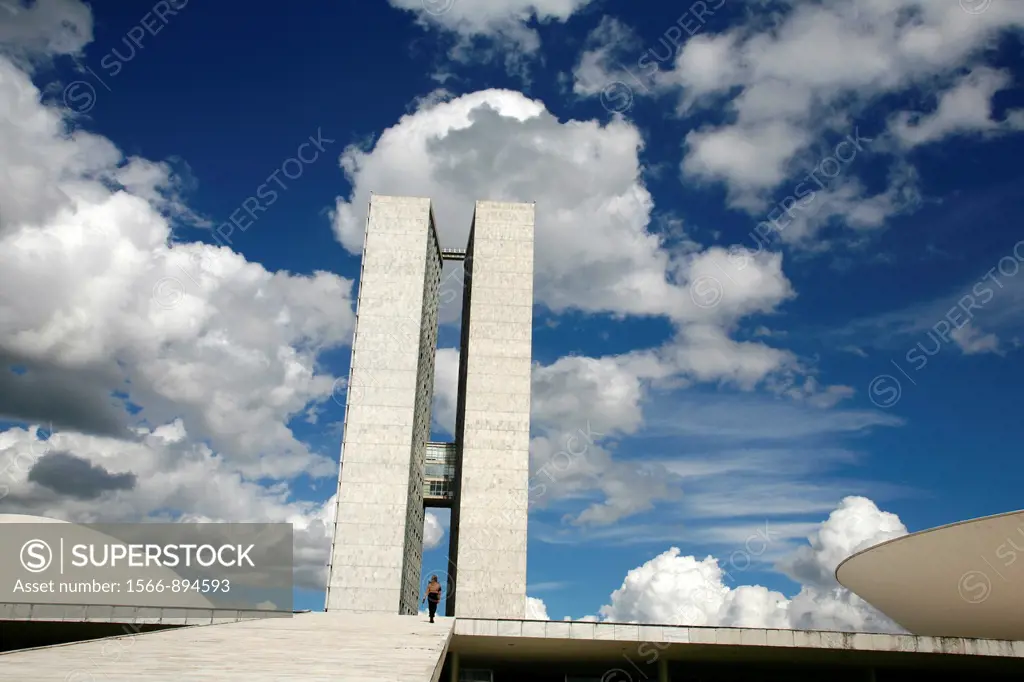 Congresso Nacional or the National Congress designed by Oscar Niemeyer, Brasilia, Brazil
