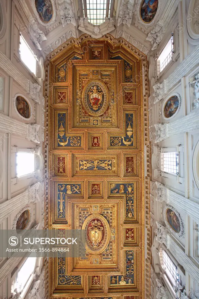 The wooden painted ceiling of Saint John Lateran Basilica, Rome, Lazio, Italy, Europe