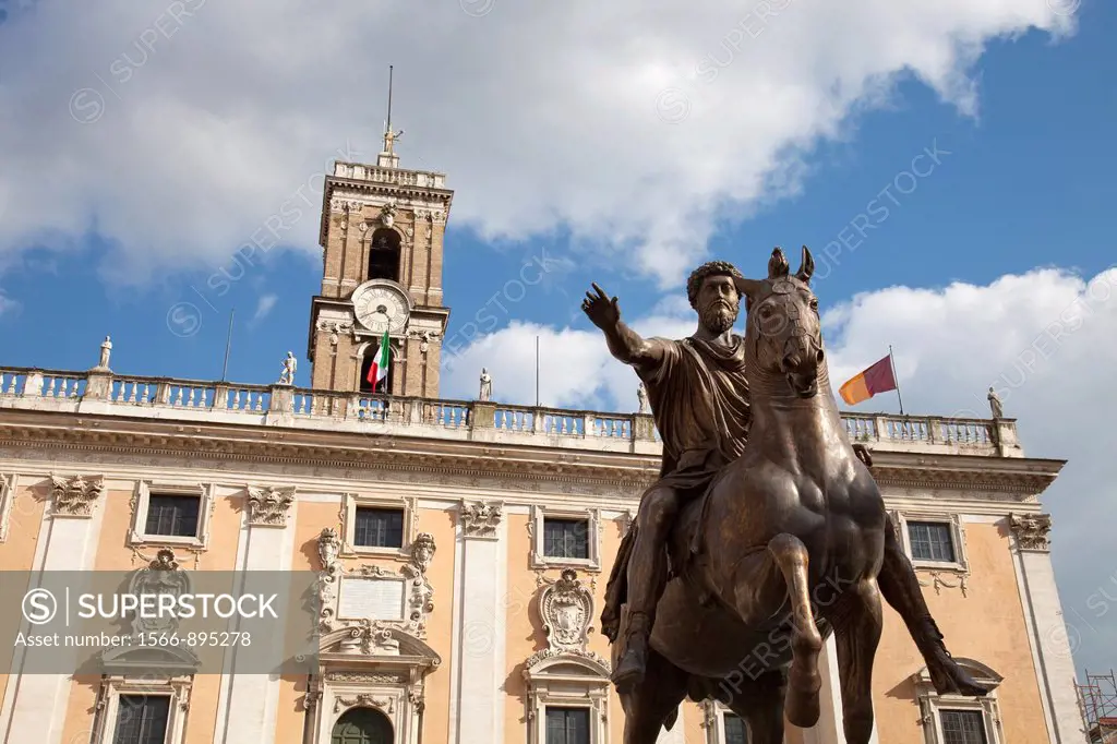Marcus Aurelius equestrian statue in the Piazza del Campidoglio, Capitoline hill, Rome, Lazio, Italy, Europe
