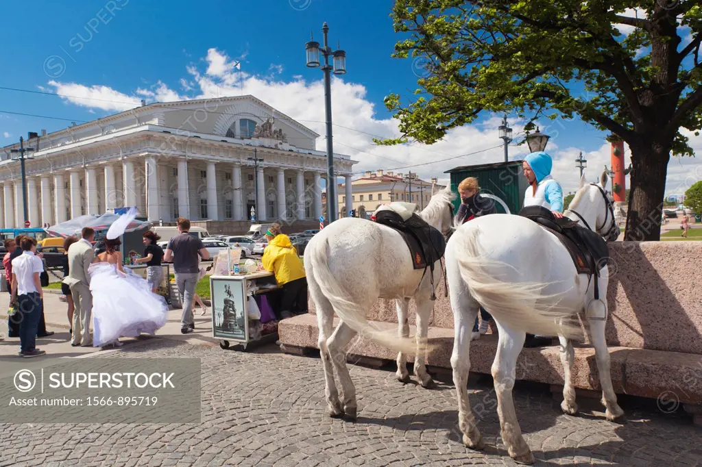 Russia, Saint Petersburg, Vasilevsky Island, Birzhevaya Square, wedding party on the Strelka, NR