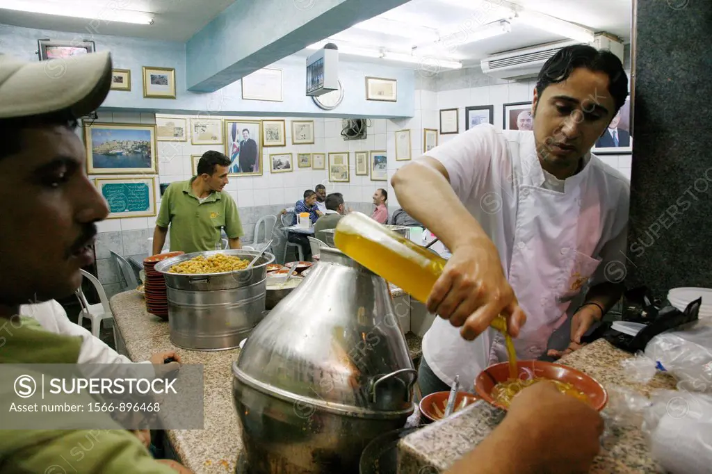 The famous Hashem Restaurant in downtown Amman, selling Hummus, Falafel and bubbling beans  Amman, Jordan