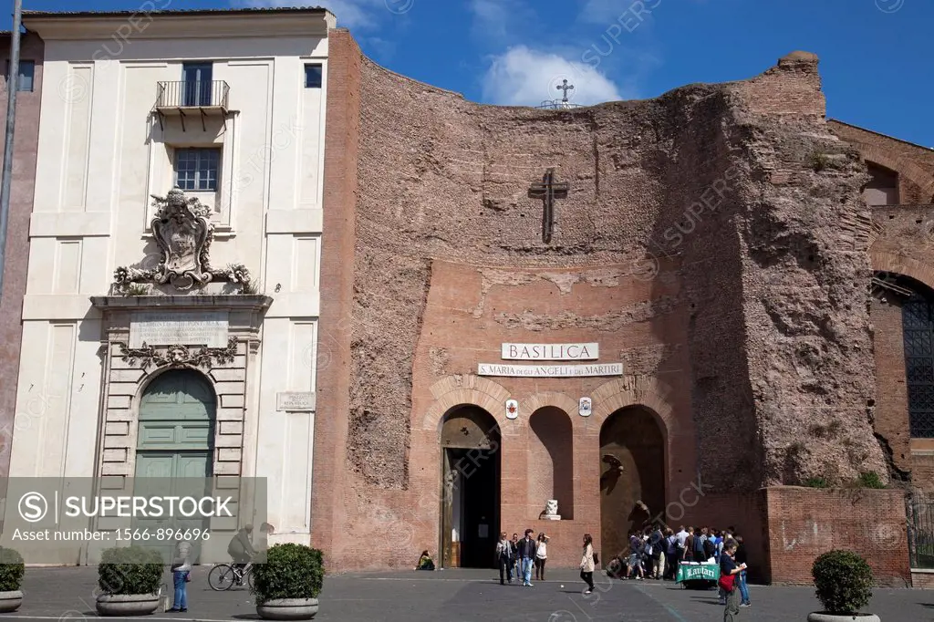 Facade of the St. mary of the Angels and the Martyrs church, Rome, Lazio, Italy, Europe