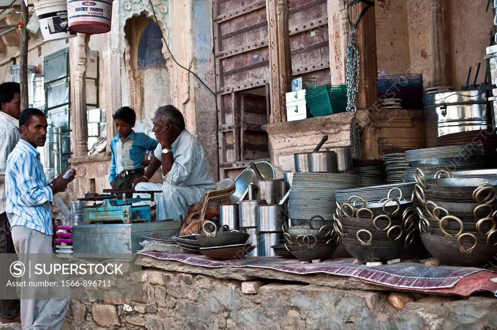 Pots and pans shop, Pushkar, Rajasthan, India