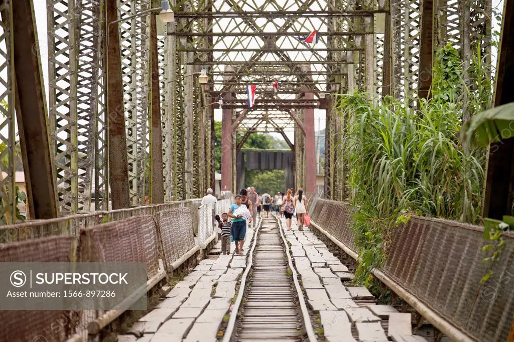 old railway bridge with border crossing to Panama near the small village of Sixaola, Costa Rica, Central America