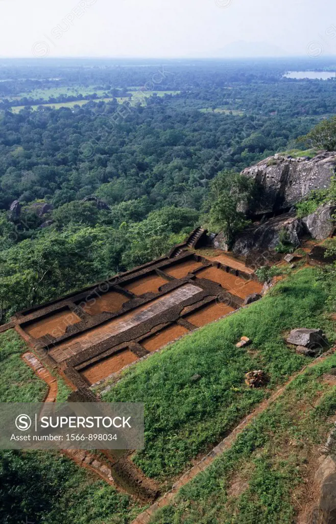 Vestiges of terraced garden, half way to summit of Sigiriya Lion´s rock fortress, Sri Lanka
