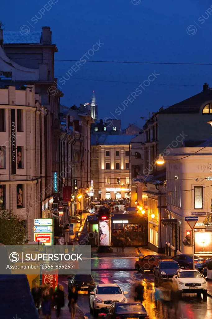Russia, Moscow Oblast, Moscow, Tverskoy-area, Stoleshnikov Pereulok Street, evening