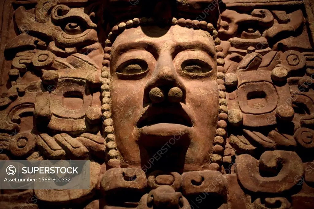 Detail of a Mayan plaster frieze from Early Classic period approximately AD 200-600 displayed in the National Museum of Anthropology in Mexico City, N...