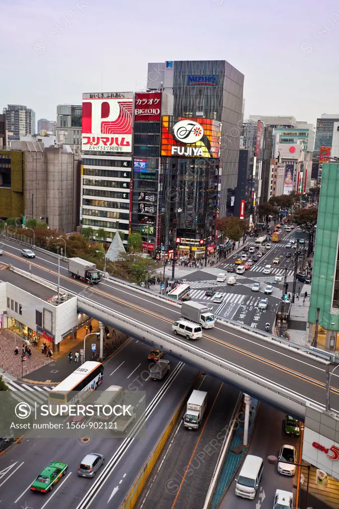 Japan-Tokyo City-Ginza District-Harumi Dori Avenue and Shuto Expressway