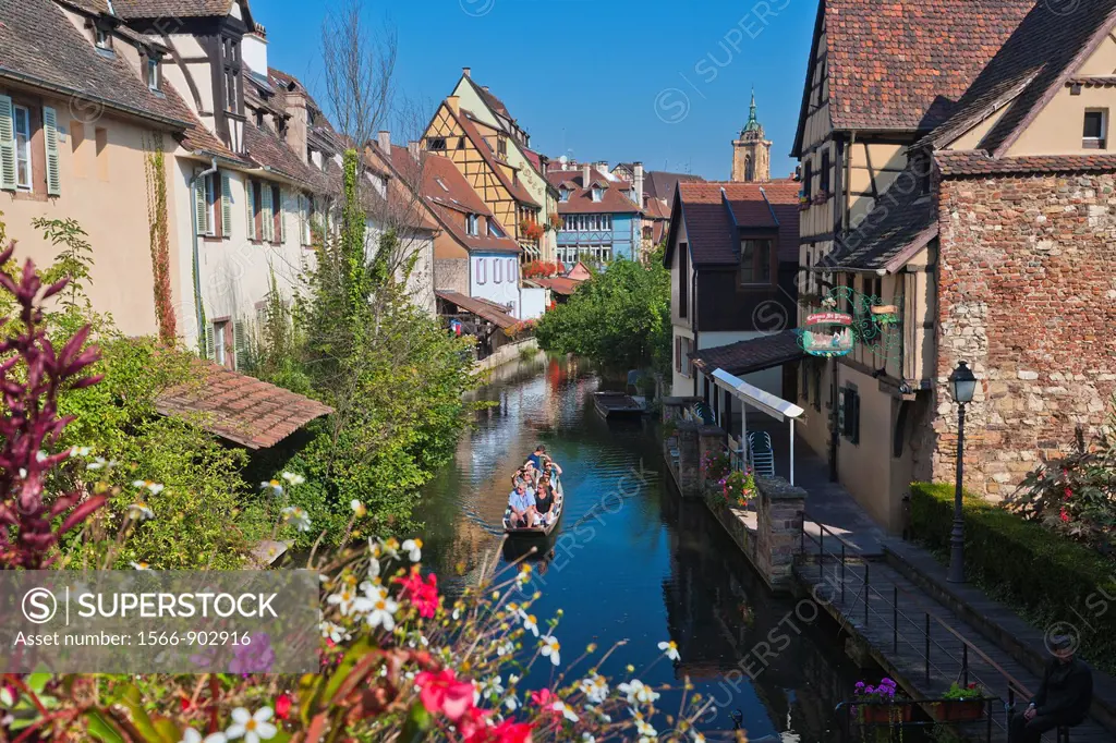 Picturesque houses lining the canal in Little Venice, Colmar, Alsace, France, Europe