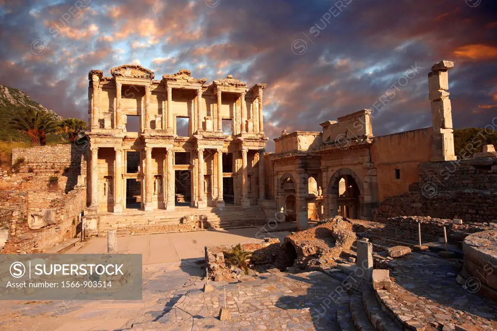 photo & image of The library of Celsusat sunrise  Images of the Roman ruins of Ephasus, Turkey  Stock Picture & Photo art prints
