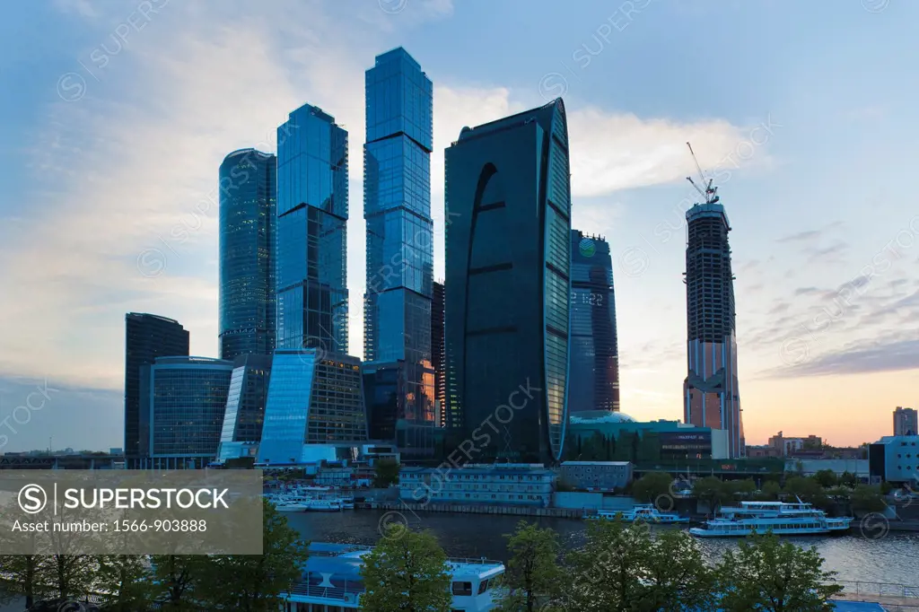 Russia, Moscow Oblast, Moscow, Presnya-area, Moscow International Business Center, evening