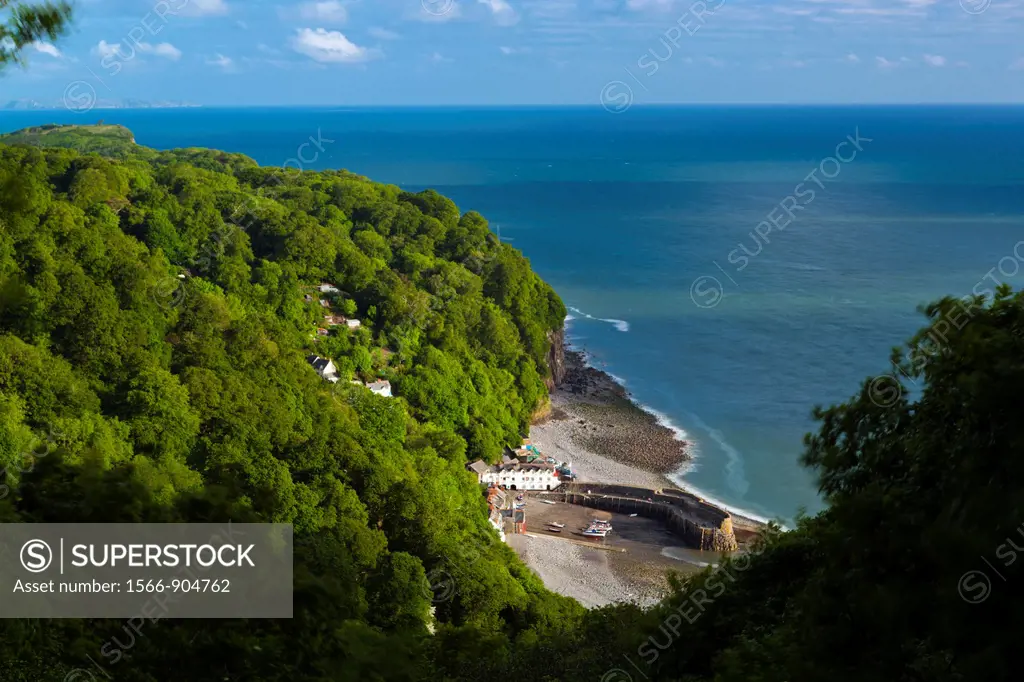 Clovelly village and harbour from The Hobby Path, North Devon, England, UK, Europe