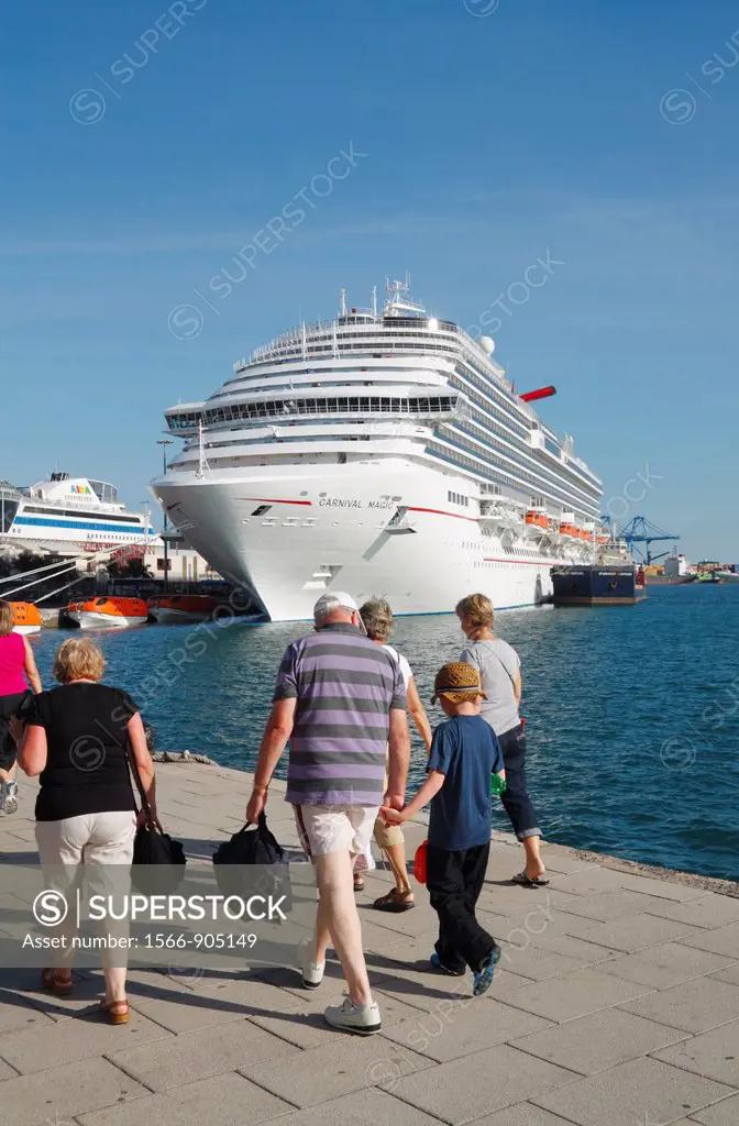 Cruise ship passengers near Carnival Magic cruise ship in Las Palmas, Gran Canaria, Canary Islands, Spain