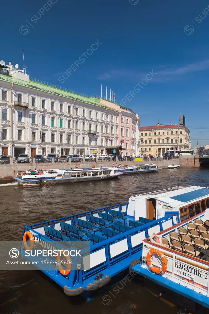 Russia, Saint Petersburg, Center, tourboats on the Moyka River
