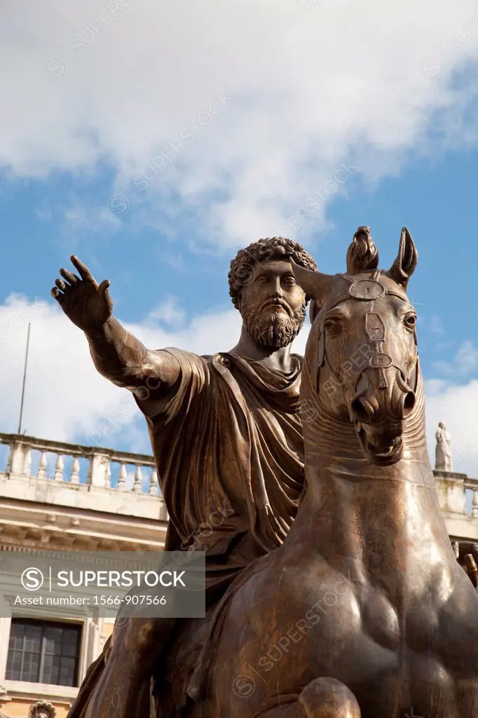 Marcus Aurelius equestrian statue in the Piazza del Campidoglio, Capitoline hill, Rome, Lazio, Italy, Europe