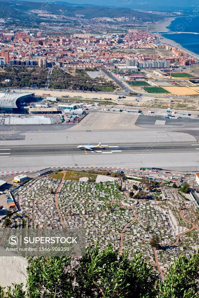 Airport Gibraltar and La Linea de la Concepcion, viewed from the rock  Gibraltar, Europe