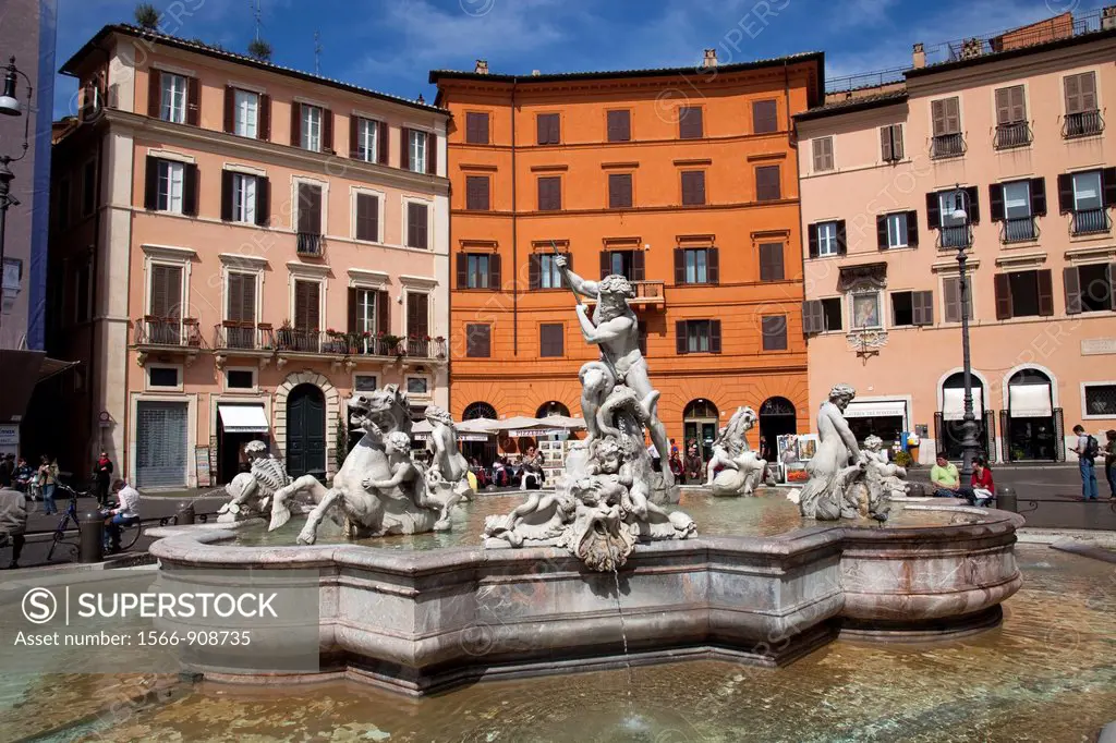 Fountain of the Neptune at Piazza Navona, Rome, Lazio, Italy, Europe