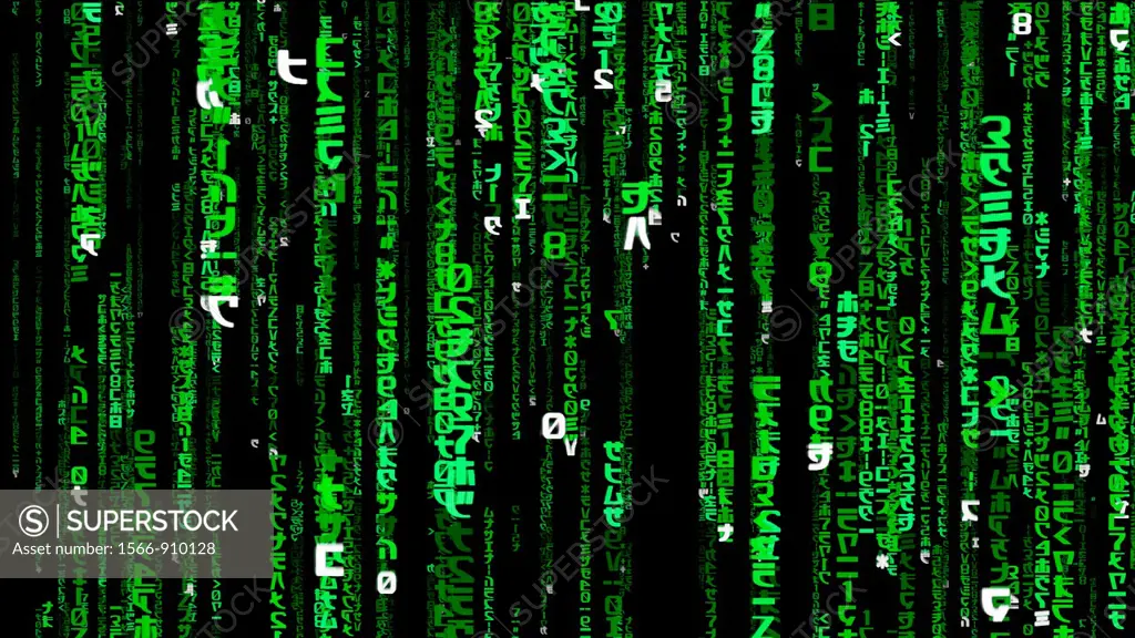 digital enhancement - matrix digital rain or falling green code - inspired by matrix movie and redpill screensaver - editorial use only