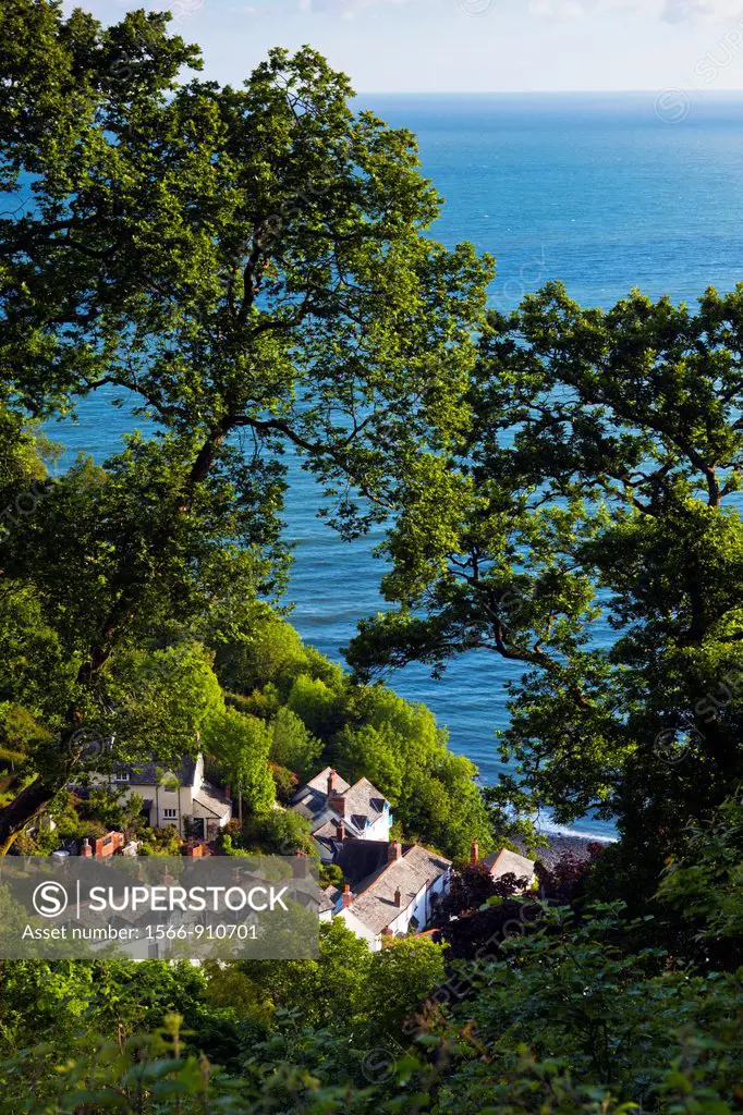 Clovelly village and harbour from The Hobby Path, North Devon, England, UK, Europe