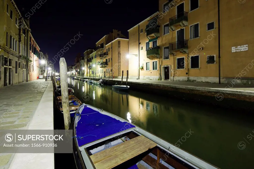 Fondamenta San Girolamo right and Carlo Coletti left by night, Cannaregio, Venice, Italy