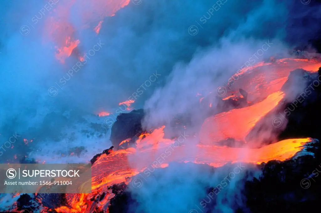 Lava into ocean Kilauea Volcano Hawaii Volcanoes National Park Island of Hawaii Hawaii USA
