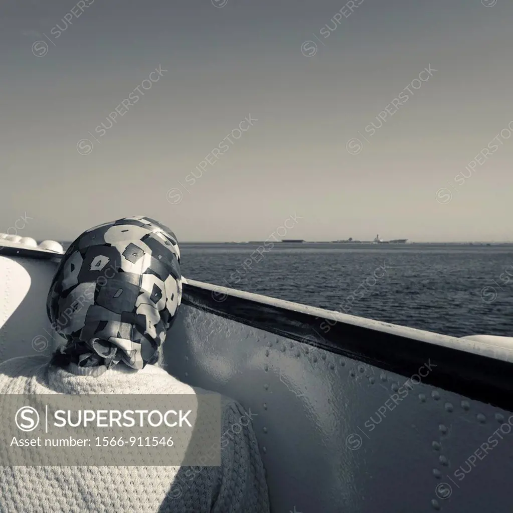 Russia, Saint Petersburg, Center, woman passenger on hydrofoil, NR