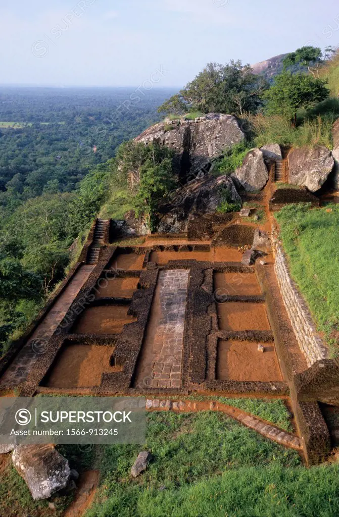 Vestiges of terraced garden, half way to summit of Sigiriya Lion´s rock fortress, Sri Lanka