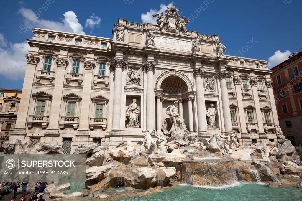 The baroque Trevi fountain in Rome, Lazio, Italy, Europe