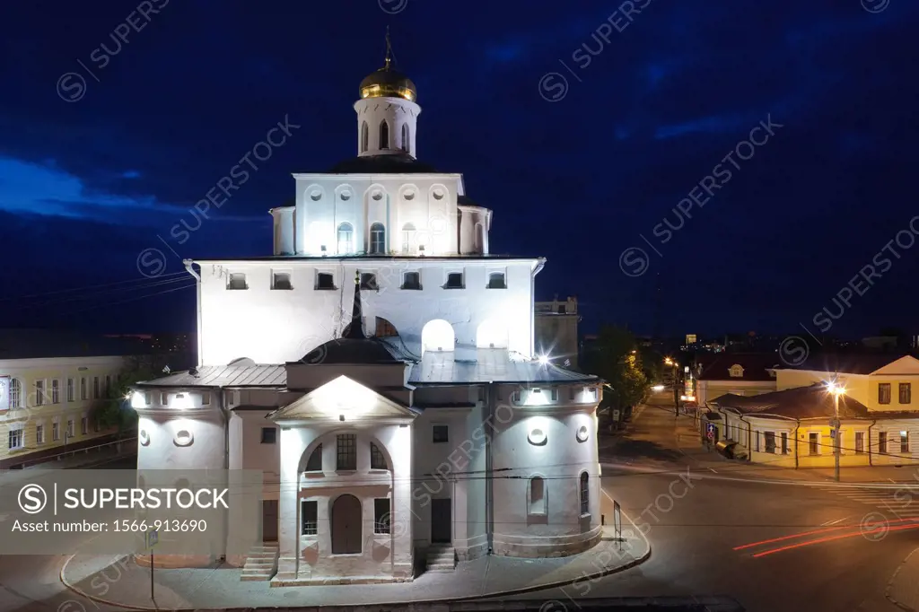 Russia, Vladimir Oblast, Golden Ring, Vladimir, remnants of the Golden Gate of the old city walls, evening
