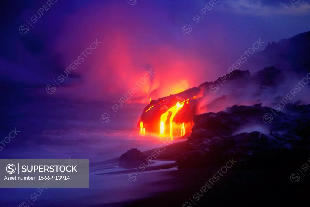 Lava into ocean Kilauea Volcano Hawaii Volcanoes National Park Island of Hawaii Hawaii USA