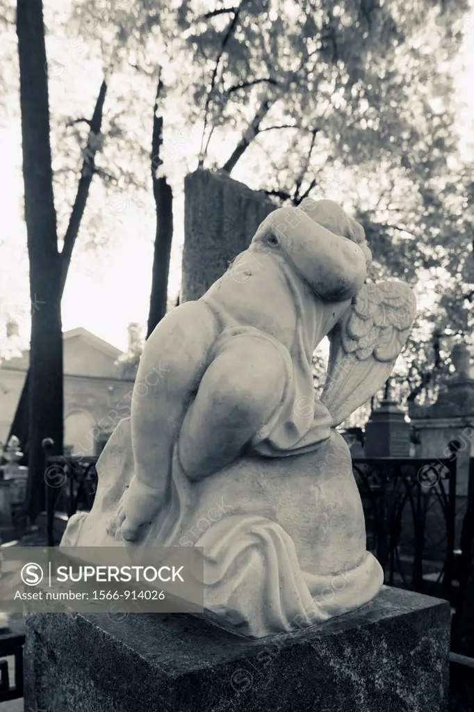 Russia, Saint Petersburg, Vosstaniya, 19th century gravestone at the Lazarus Cemetery