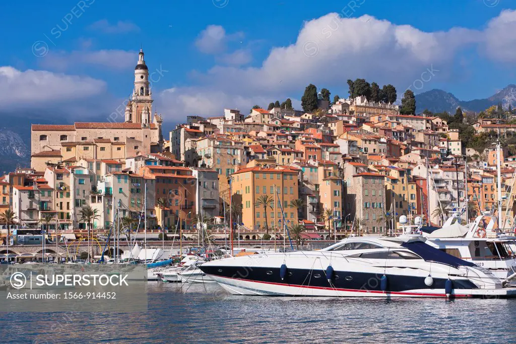 Yacht and Boats in the harbor of Menton, France, Europe