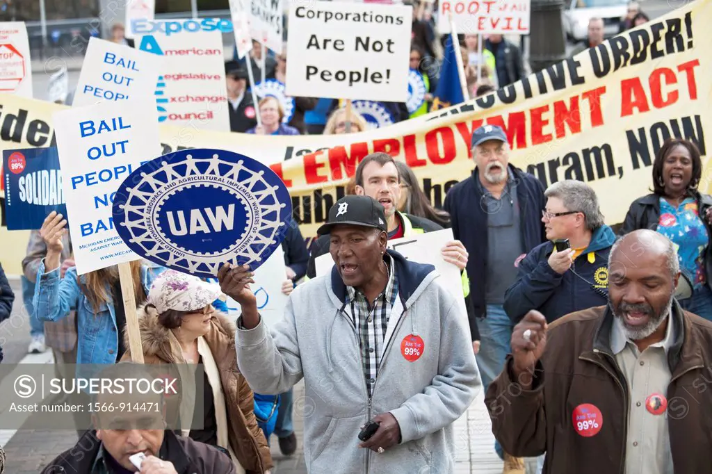 Detroit, Michigan - Members of labor unions rally to support Occupy Detroit
