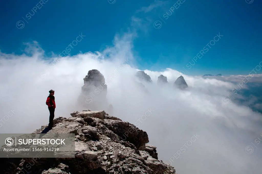 Panoramic view from the top of Sfornioi nord peak in the Belluno Dolomites, Unesco world natural heritage site, Italy, Europe
