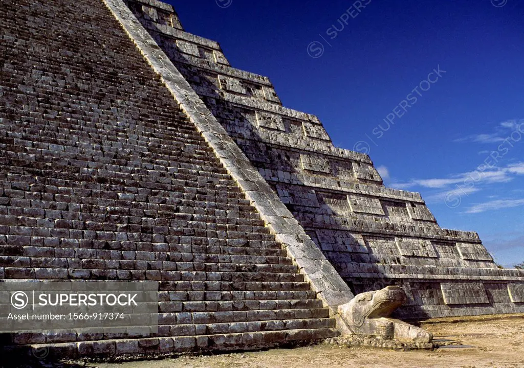 Stone Serpent  The Kukulkán Pyramid  Chichén-Itzá  The Temple of Kukulkan, the Feathered Serpent God also known as Quetzalcoatl to the Toltecs and Azt...