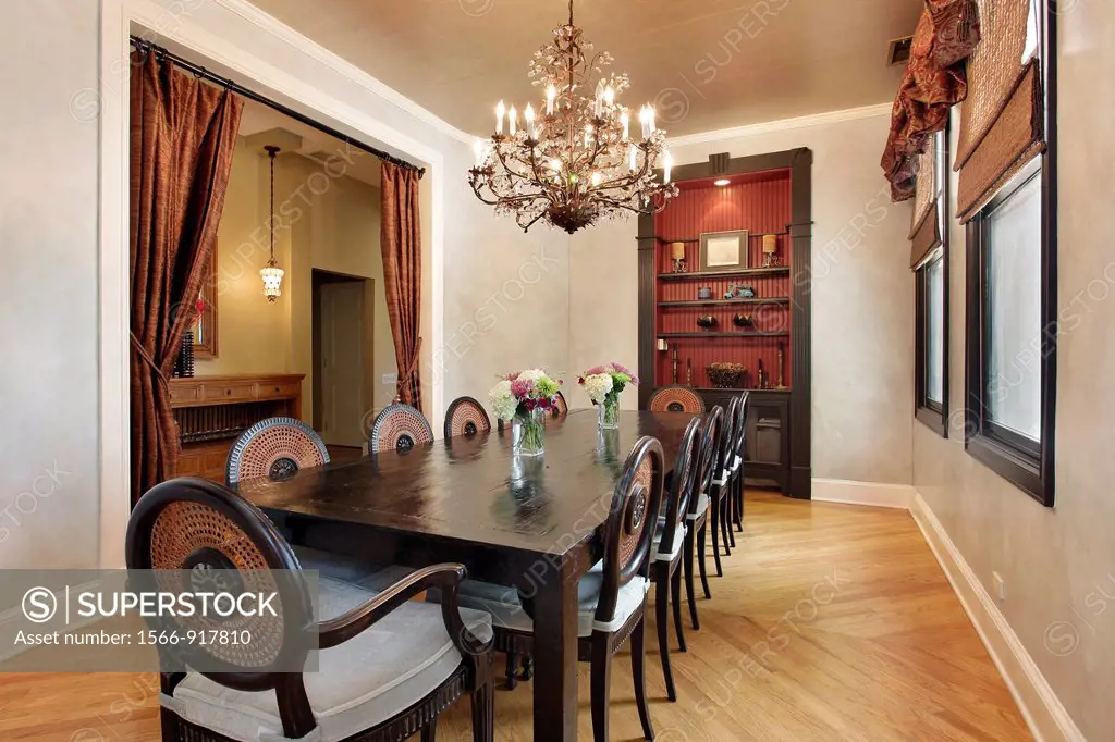 Dining room in luxury home with built in cabinet