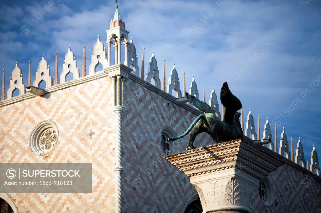 The Winged Lion on the Piazzetta in front of the Doge´s Palace, Venice, Italy
