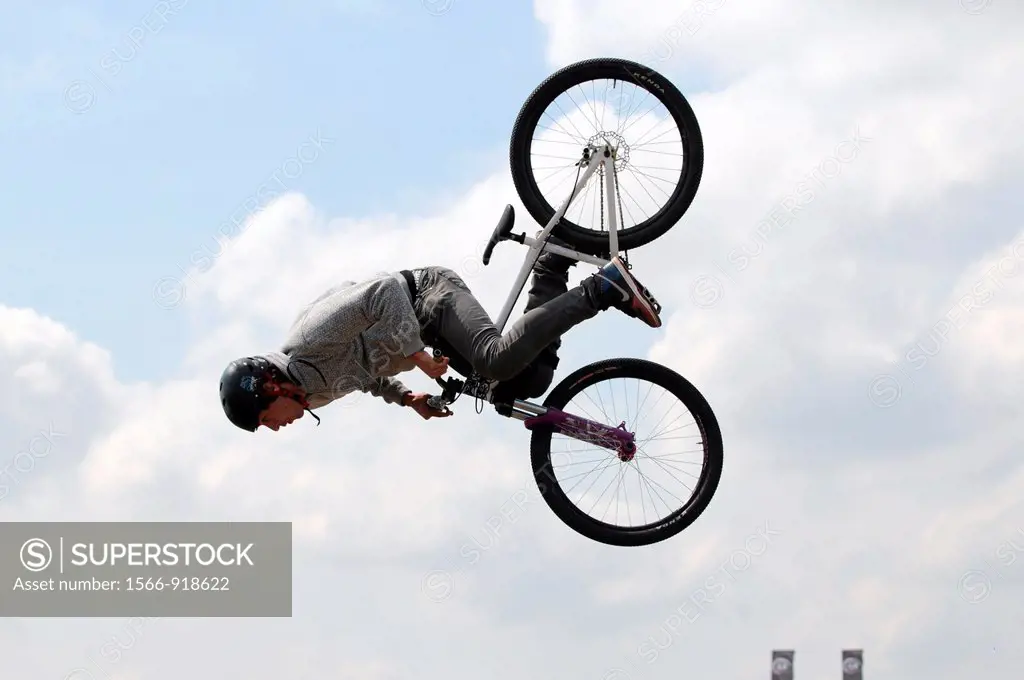 Dirt jam extreme bike jumping and tricks show in Warsaw, Poland