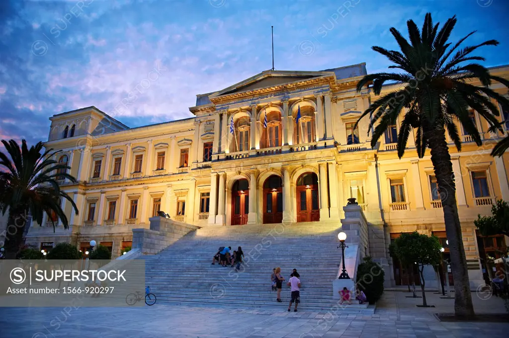 The Neo Classic City Hall of Ermoupolis, Miaoulis Square, Syros  S  , Greek Cyclades Islands