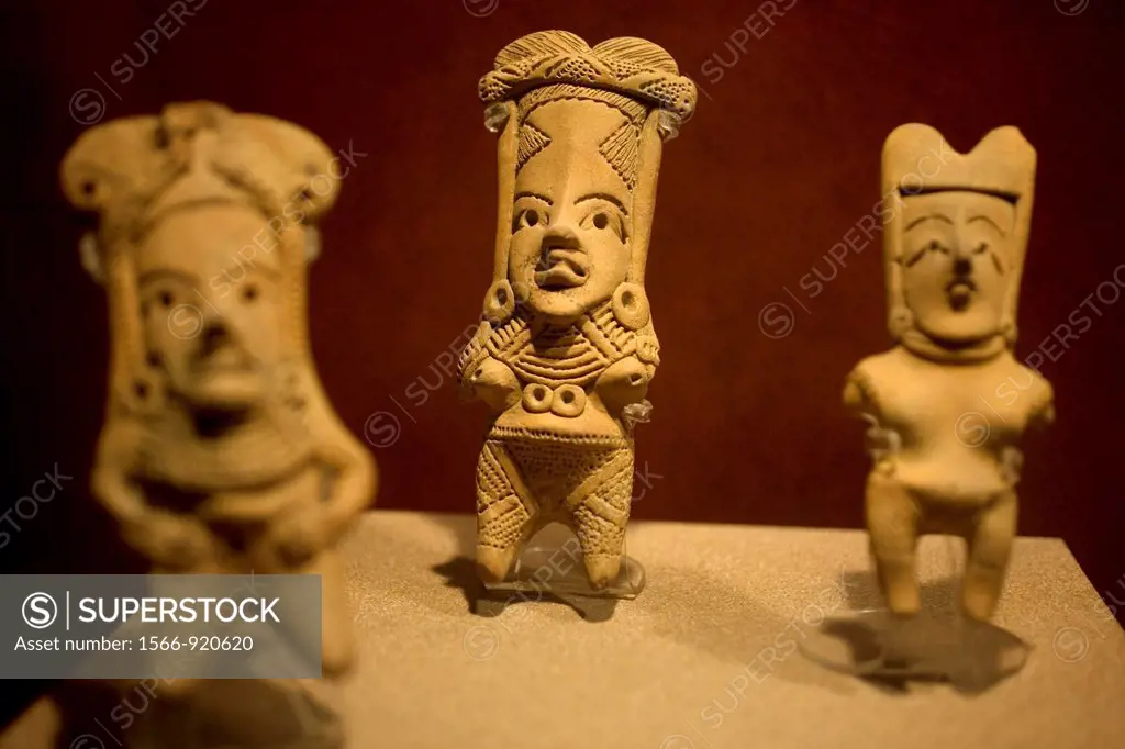 Women clay statuettes found in San Jeronimo archeological sit in Guerrero state are displayed in the National Museum of Anthropology in Mexico City, D...