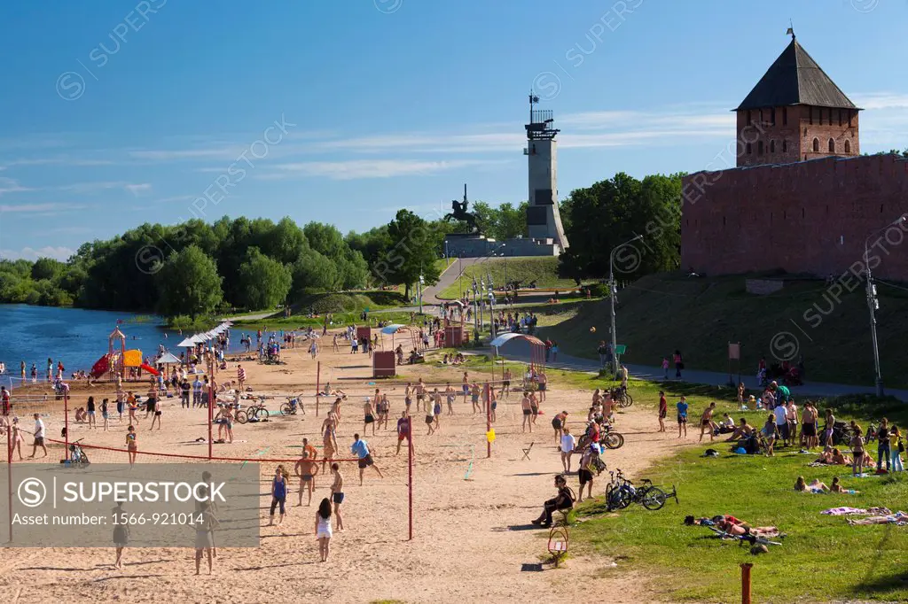 Russia, Novgorod Oblast, Veliky Novgorod, Volkhov River, Sofiyevski Beach