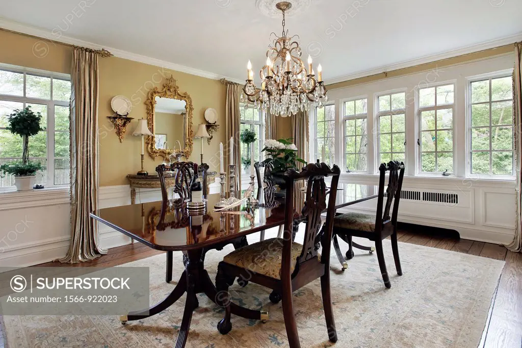 Dining room in luxury home with tan walls