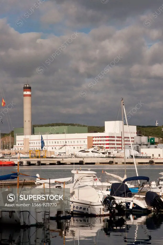 Power plant in Mahon, Port of Mahon, Balearic islands Menorca, Spain