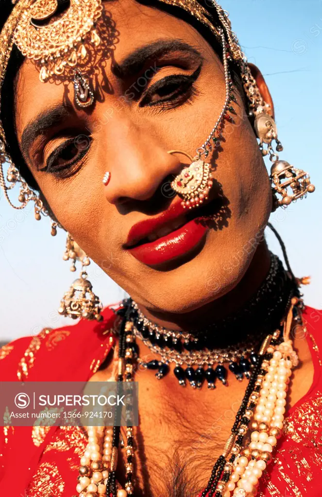 Artist dressed like a woman in Rajasthan, India